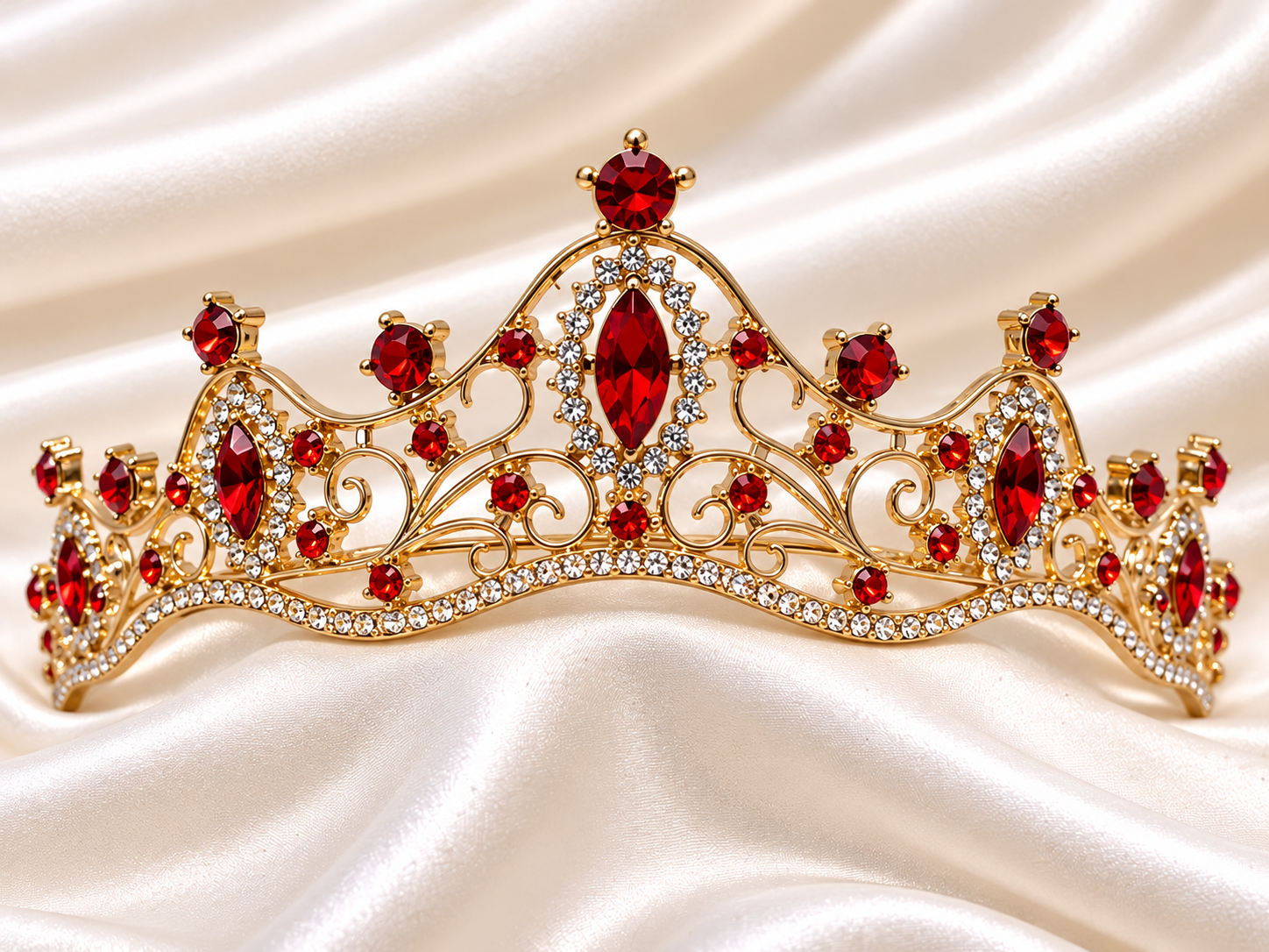 The Crimson Rose Tiara – Ruby Red & Gold Crown