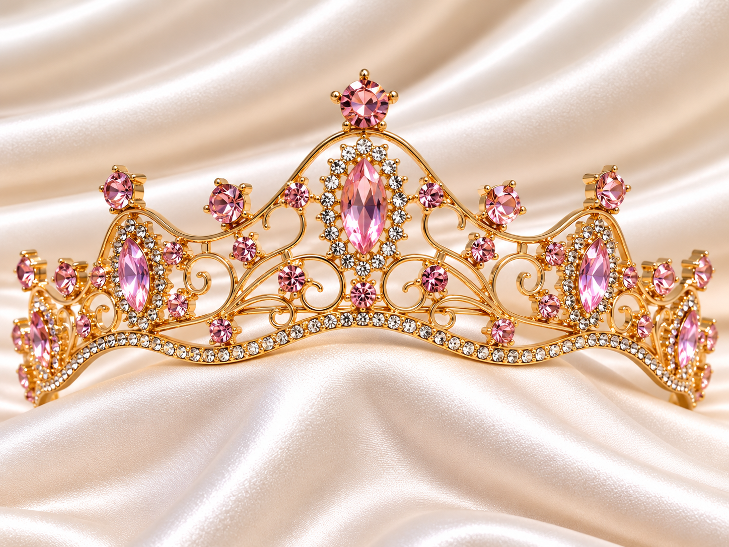 The Rosabelle Tiara – Pink Crystal & Gold Crown