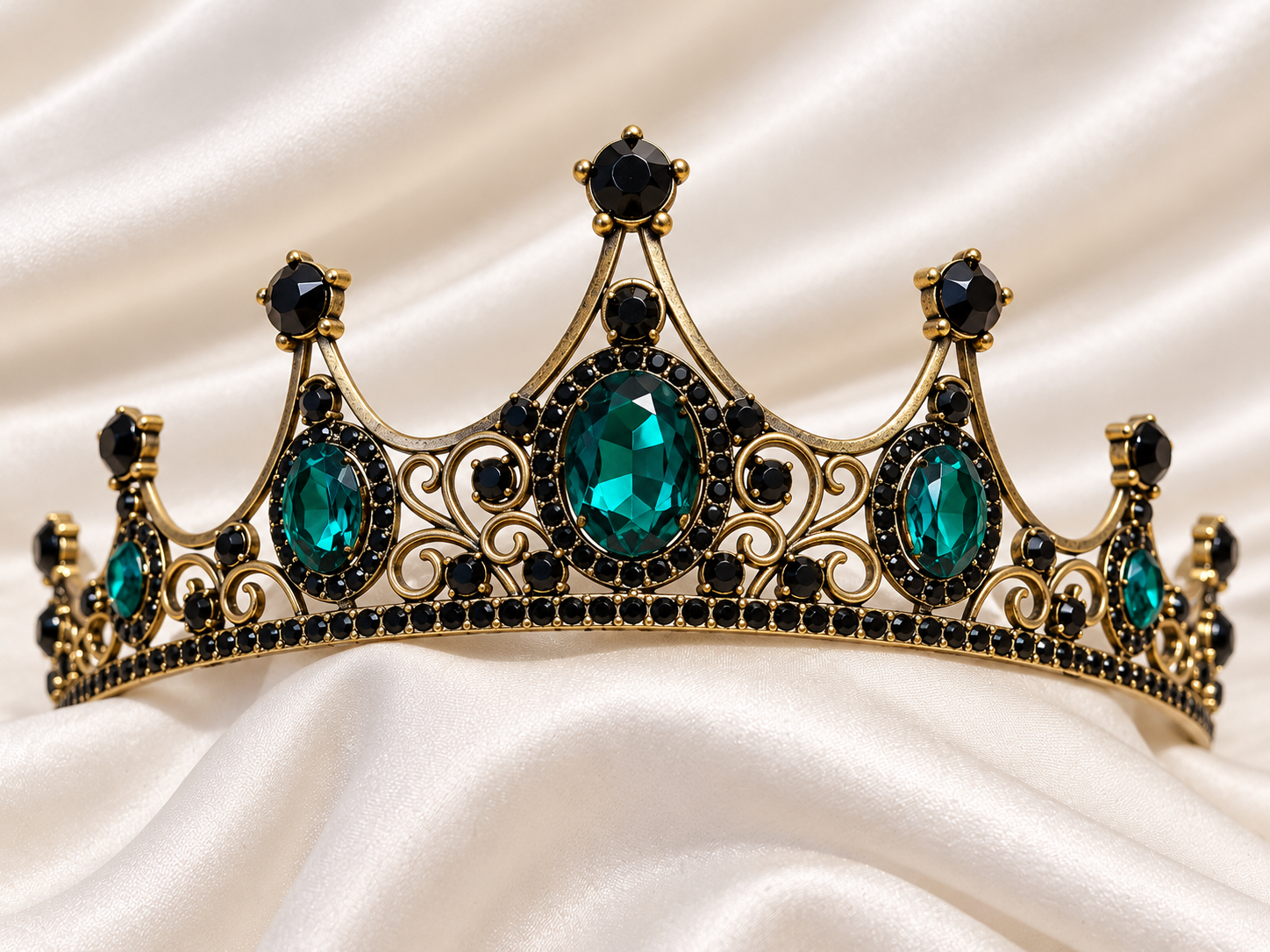 The Midnight Enchantress Tiara – Emerald Green & Black Crystal Crown