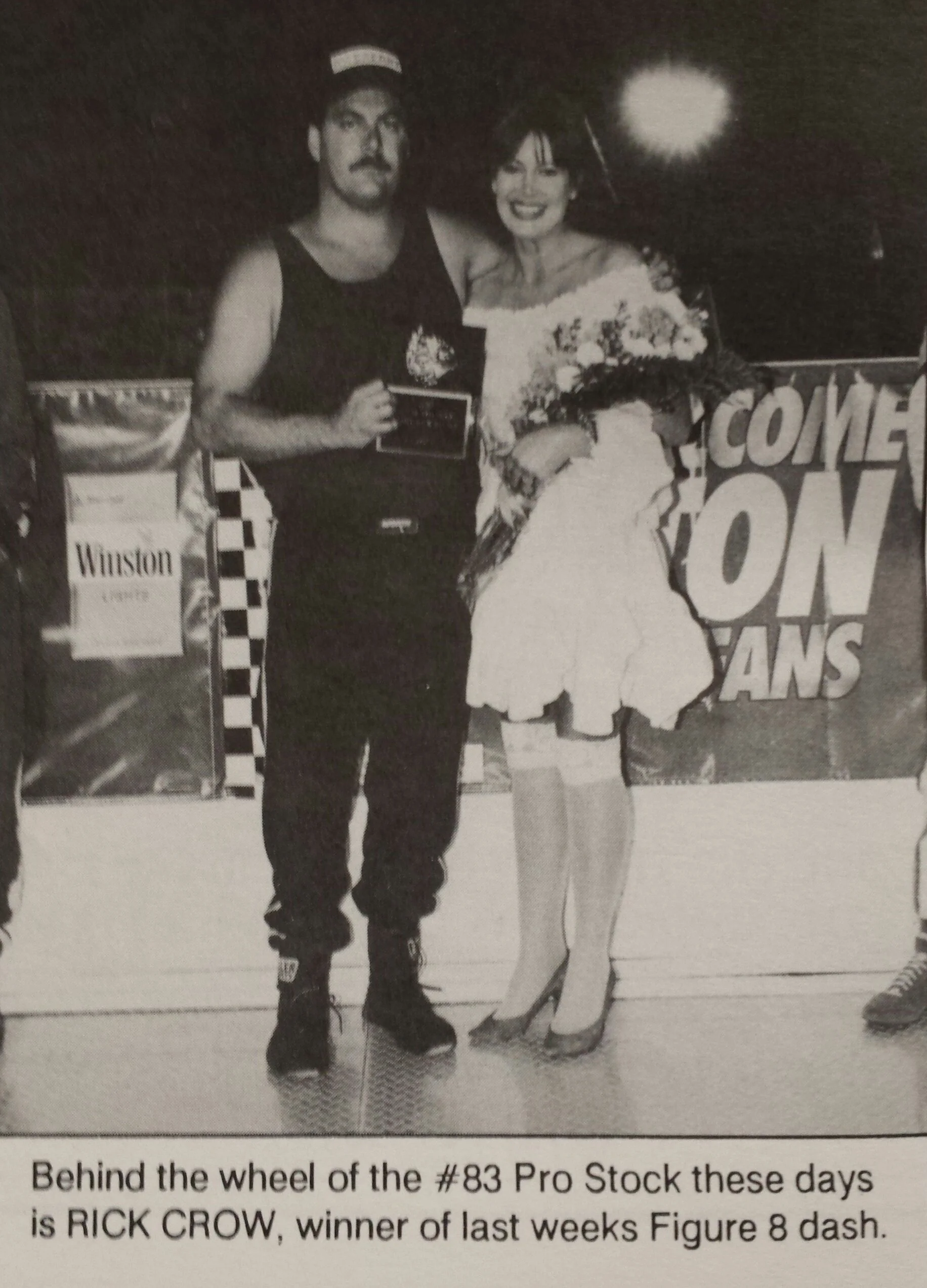 1992 Rick Crow Saugus Speedway sets fast time and wins the pro late model trophy dash NASCAR  Winston racing series banner.