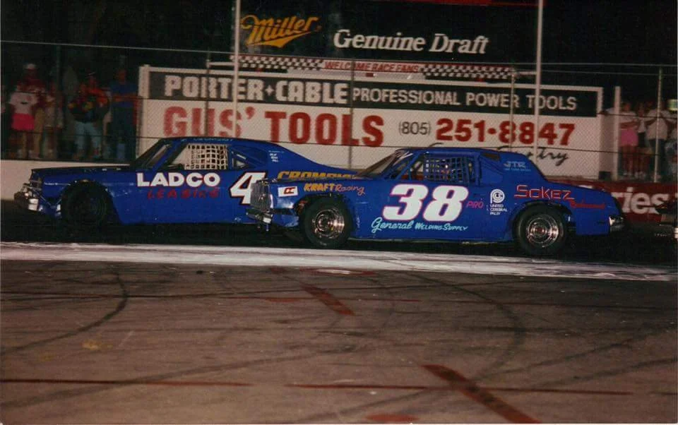Saugus Speedway Pro Stock division Rick Crow in the blue 38 on the inside and team mate Gerrit Cromsigt on the outside in the 4 car