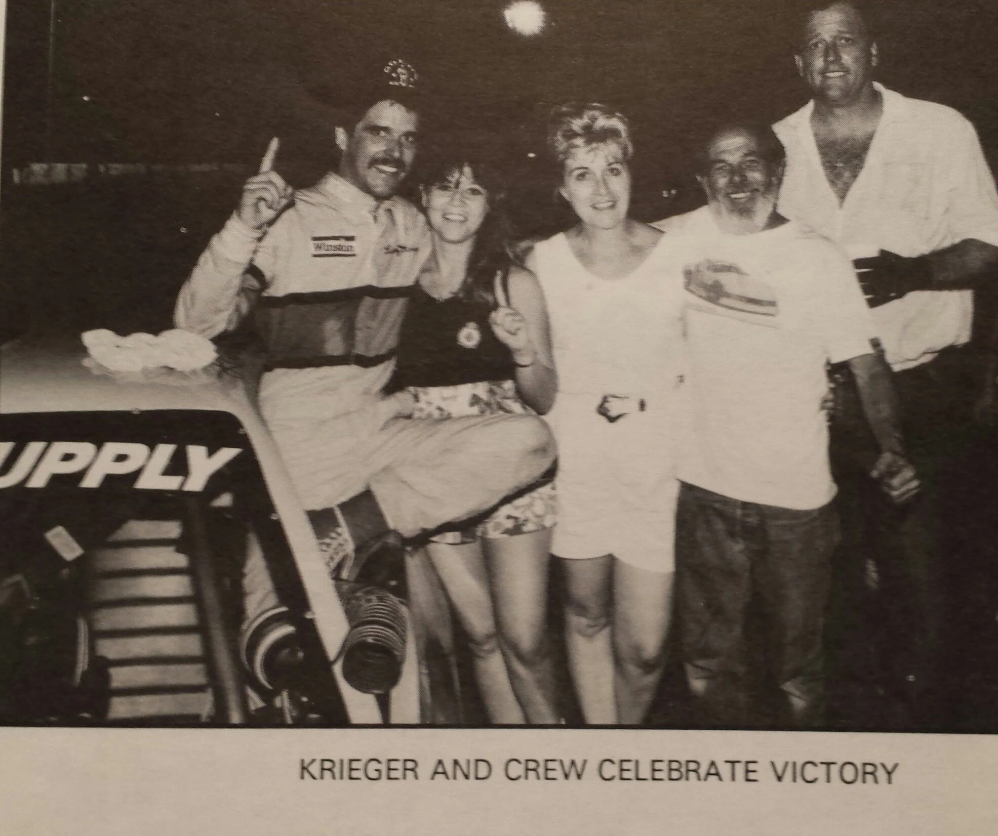 Larry Krieger with his Mom and Dad in Saugus Speedway Victory lane as a Sportsman Main Event Winner.