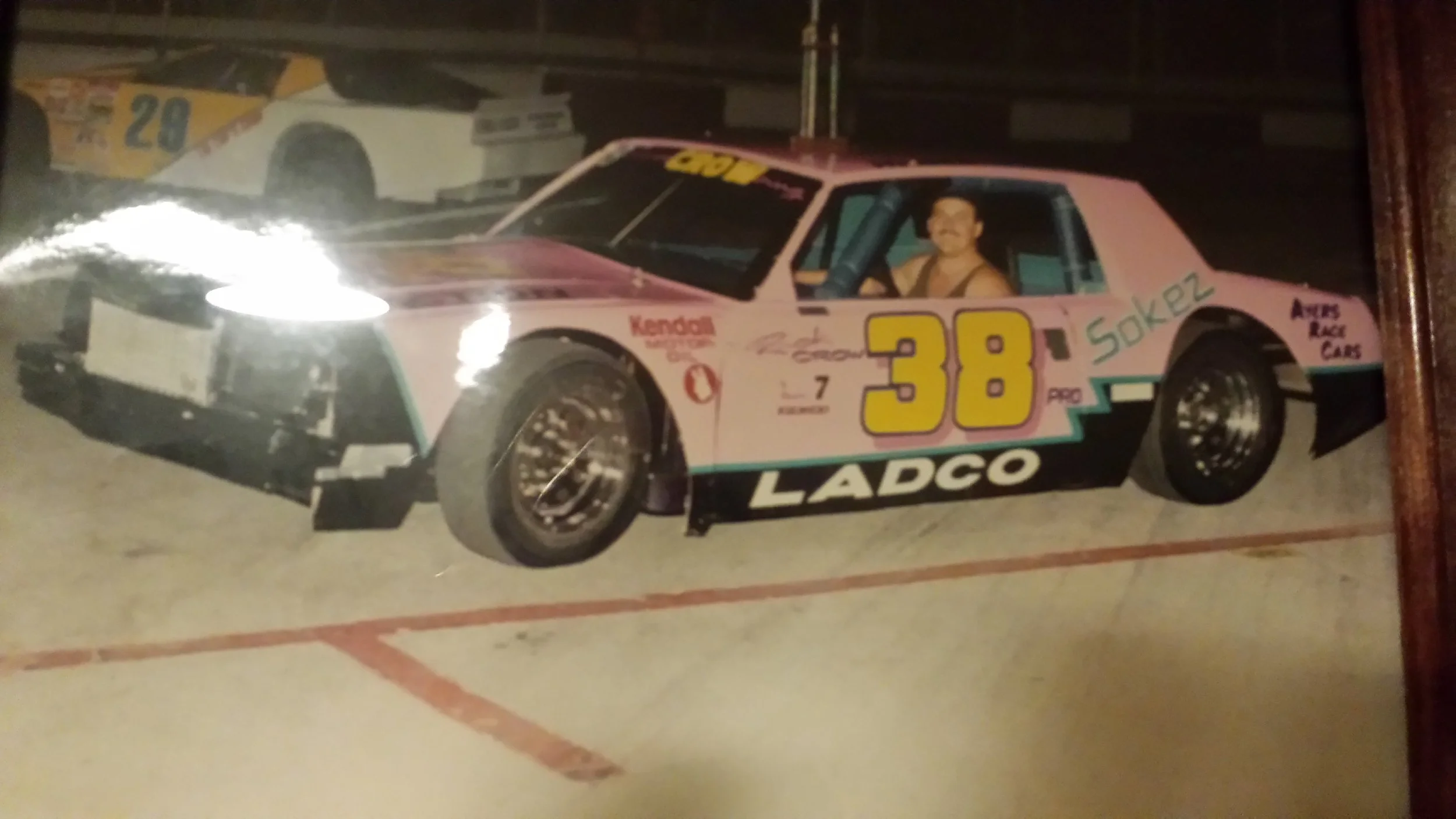 Rick Crow wins the pretty car award in his pro stock race car at Saugus Speedway