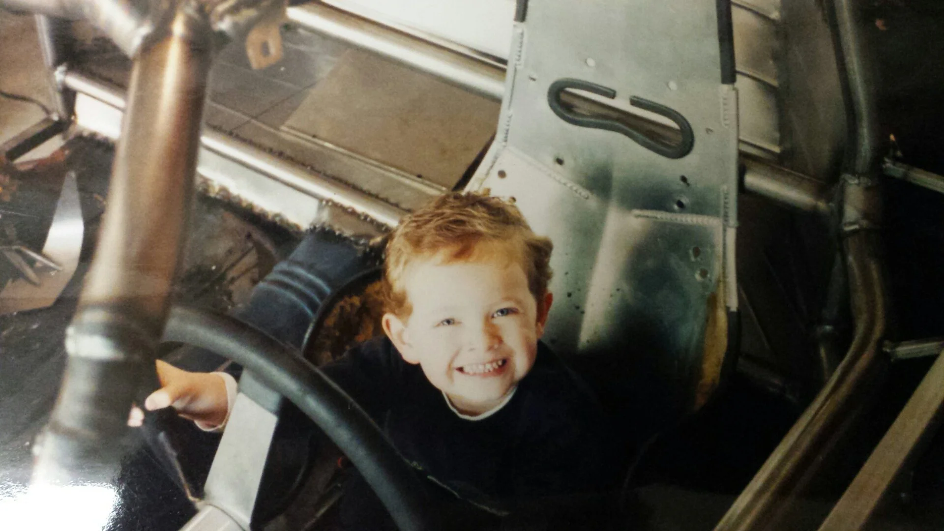 Joey Crow sitting inside his Dad Rick Crows home built Irwindale Speedway Late Model Chassis