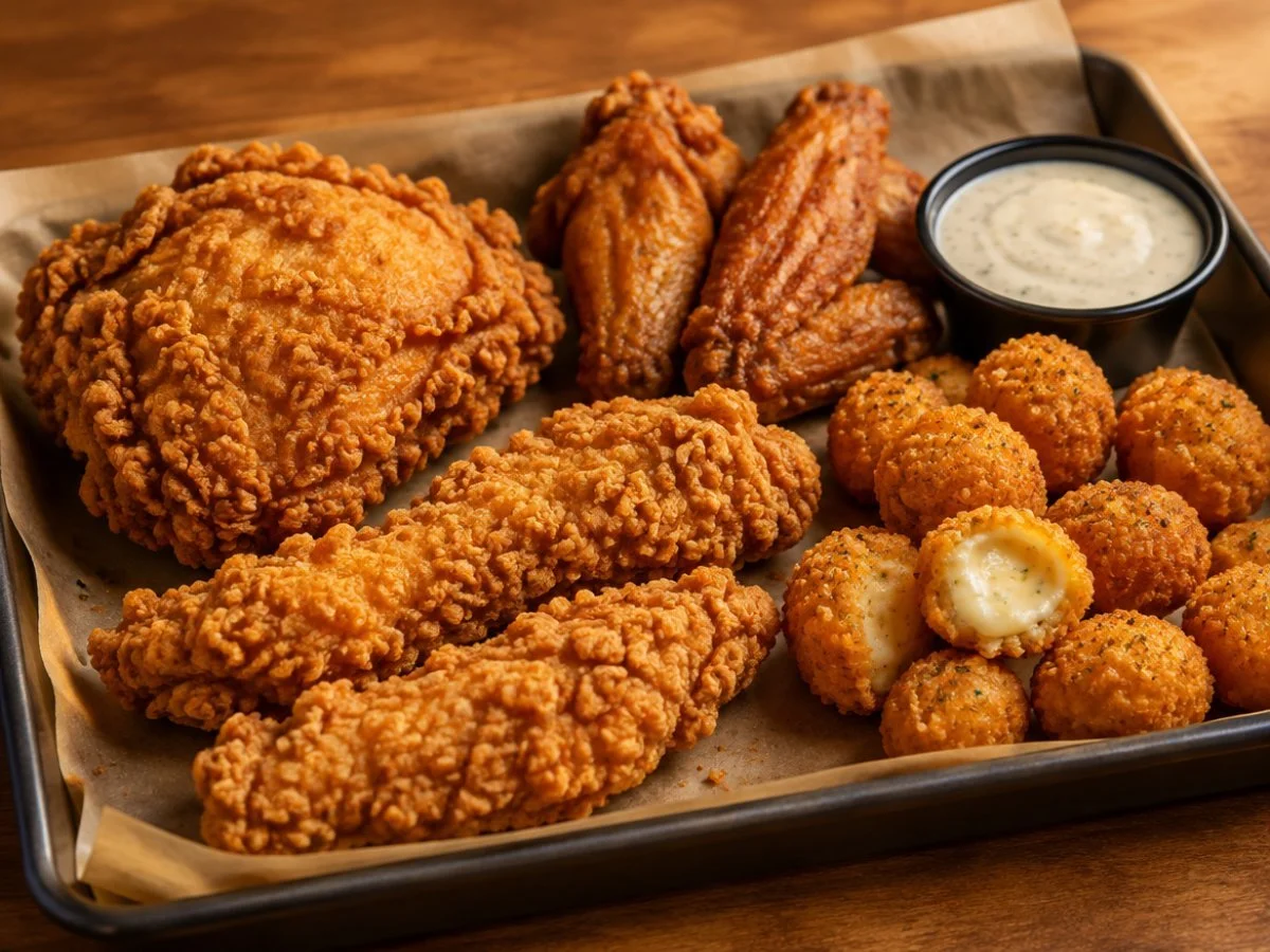 1 Pc Chicken, 2 Wings, 2 Strips & Snack Poppas
