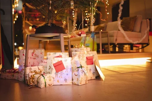 Wrapped gifts at a Christmas team celebration in Berlin