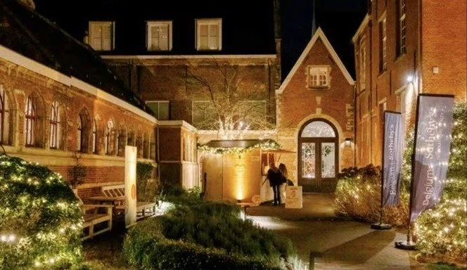 The fairy-lit garden of the Botanic Sanctuary with Sotheby’s banners