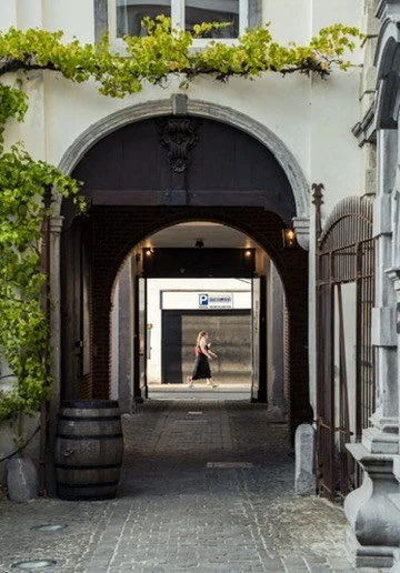The vine-covered entrance arch to the courtyard