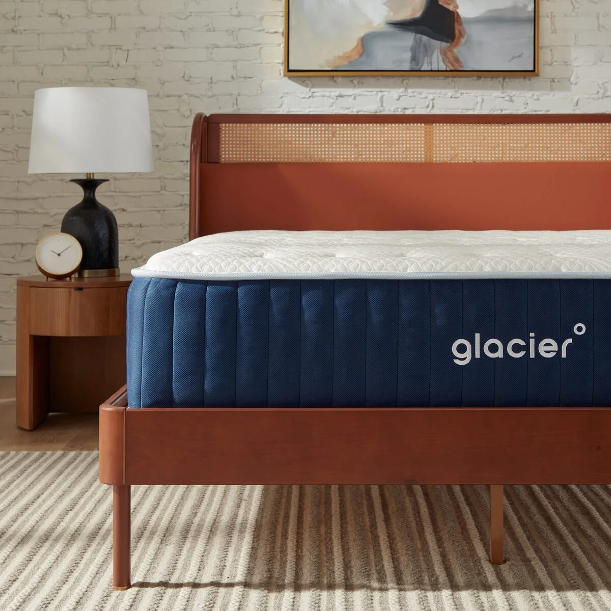 Glacier Original Hybrid mattress on a wooden bed frame