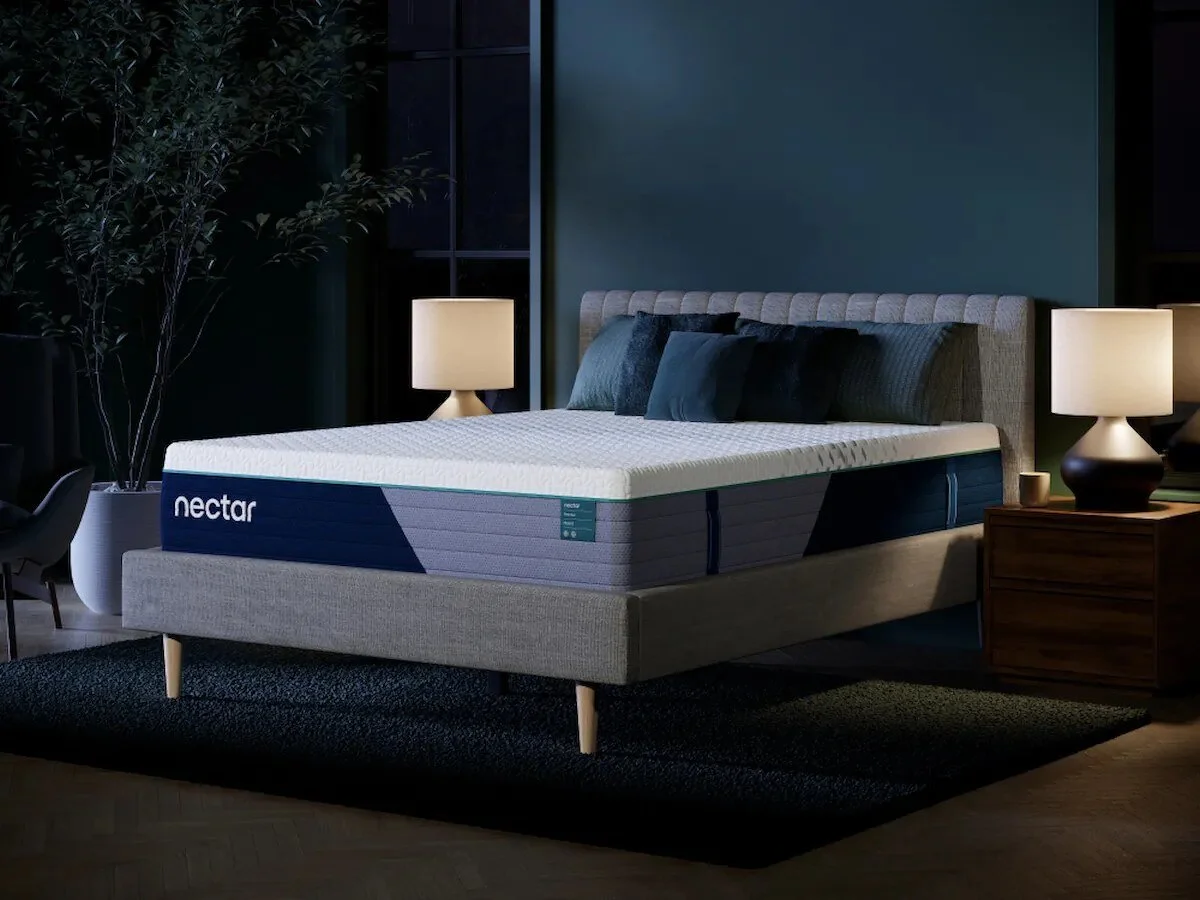 Nectar Premier Hybrid mattress on an upholstered bed