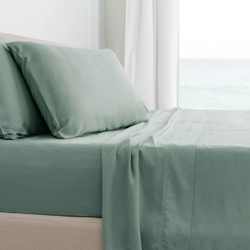 Cariloha Classic Bamboo Bed Sheet Set on a bed