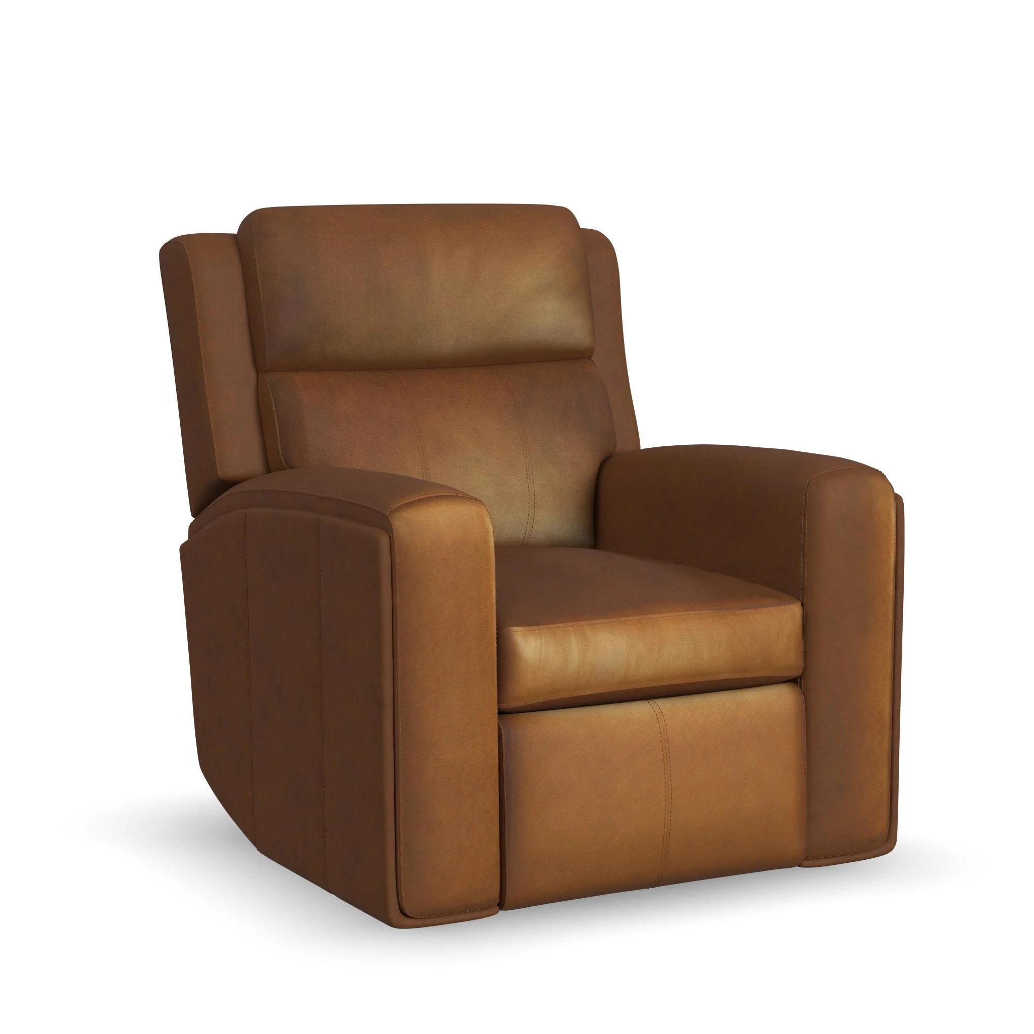 Flexsteel Wyatt Power Recliner in Canyon leather, upright, seen from the front at an angle