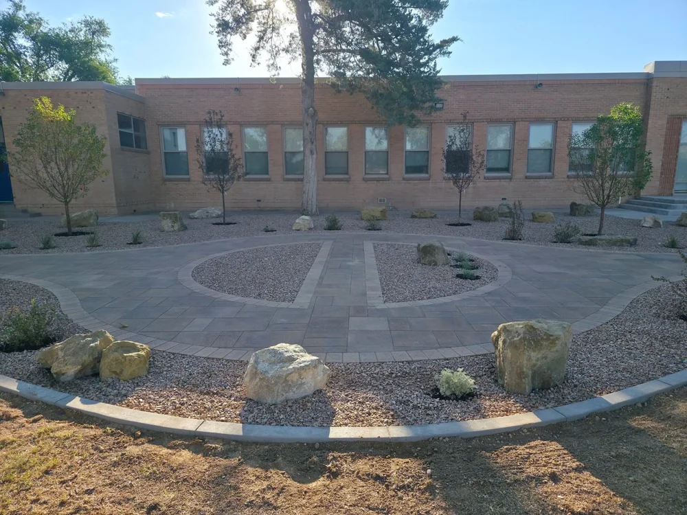 The paver circle in front of the Tope Elementary classrooms