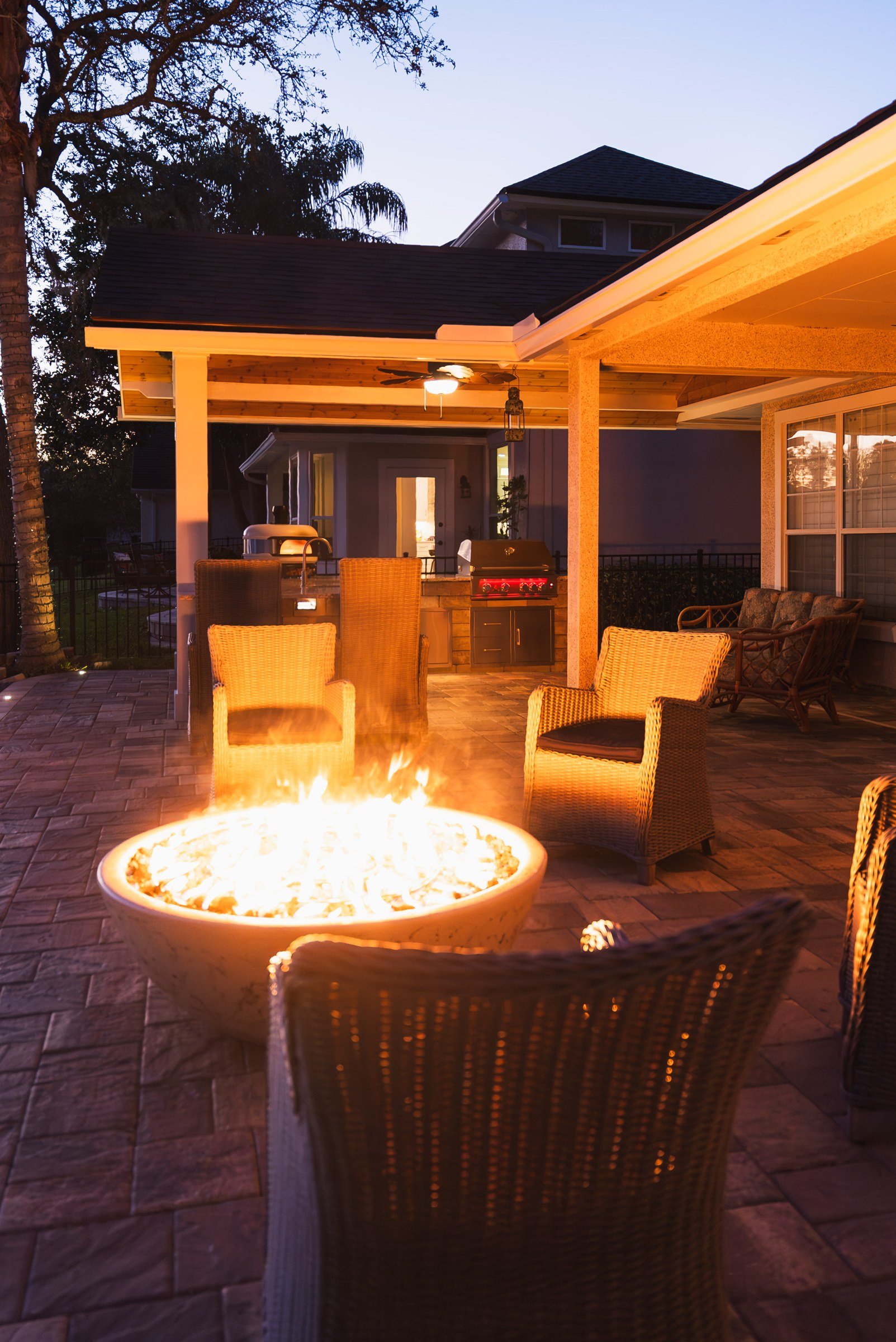 Gas fire bowl on a paver patio in Seawalk, Ponte Vedra Beach