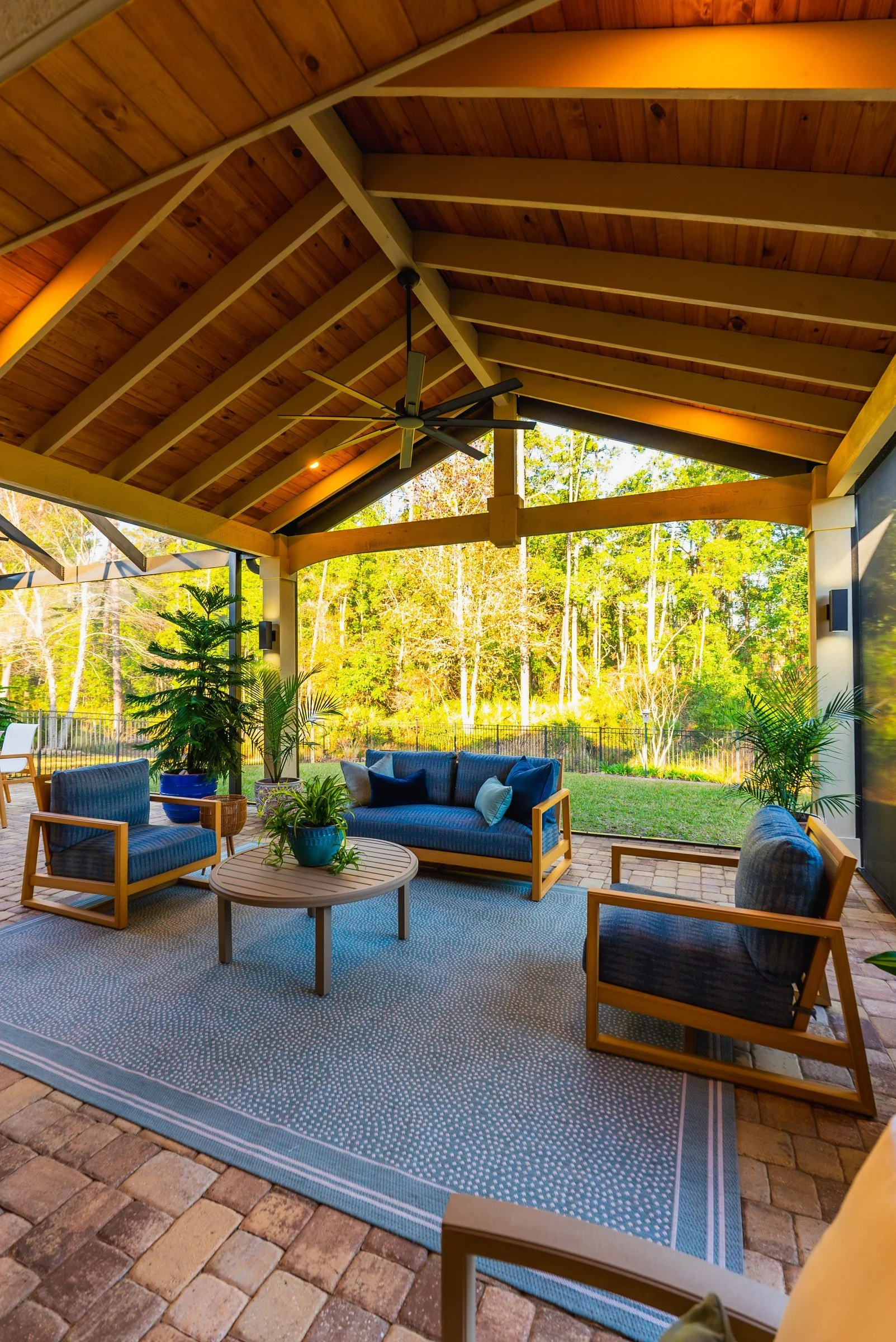 Cedar gazebo lounge with a wood ceiling in Ponte Vedra