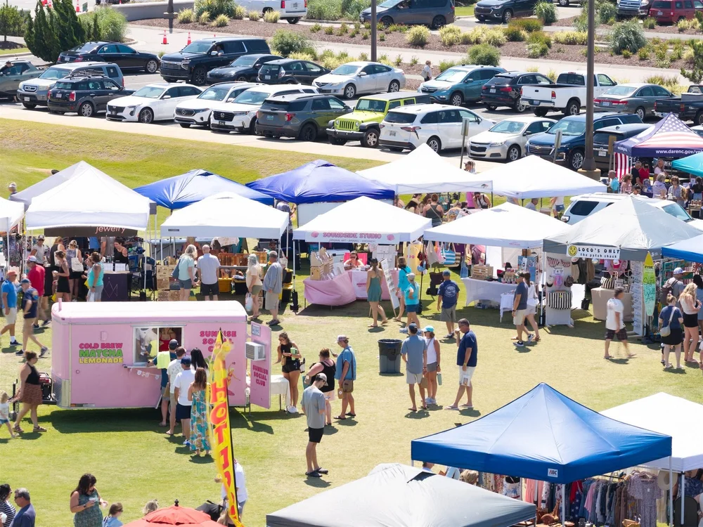 Vendor row and the pink trailer from above