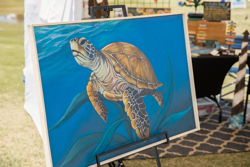 Sea turtle painting on display