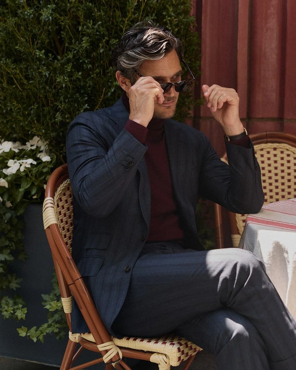Fall Winter 2026, on a café terrace in New York