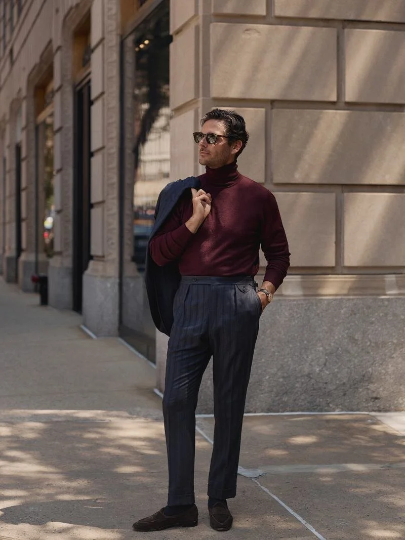 Shadow-stripe trousers, ruby knit