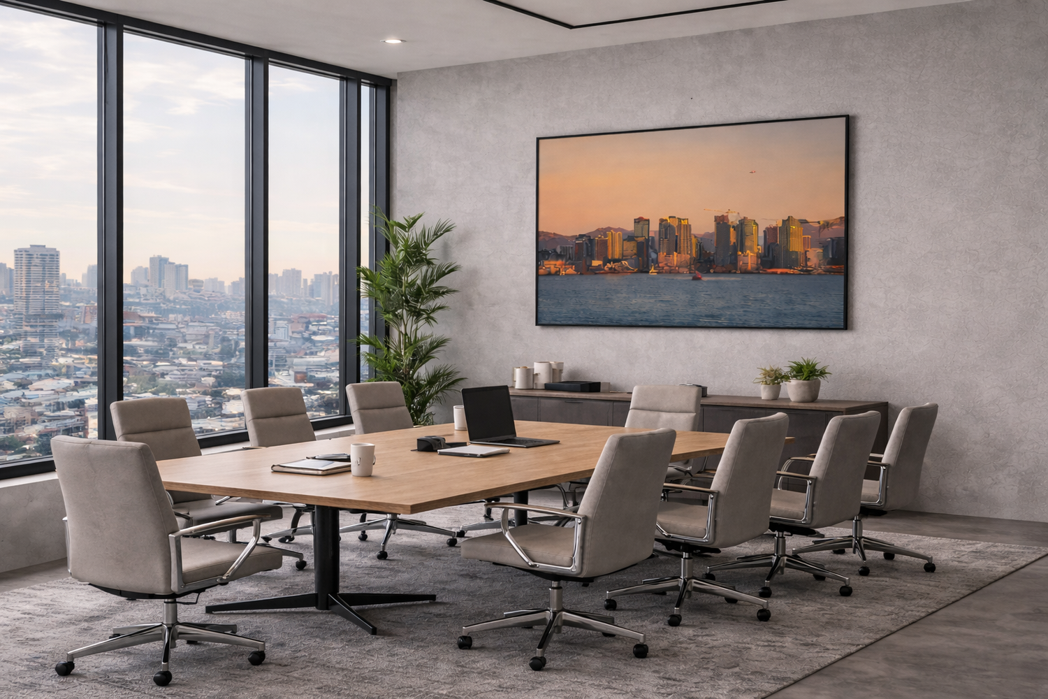 Photography displayed in a contemporary conference room