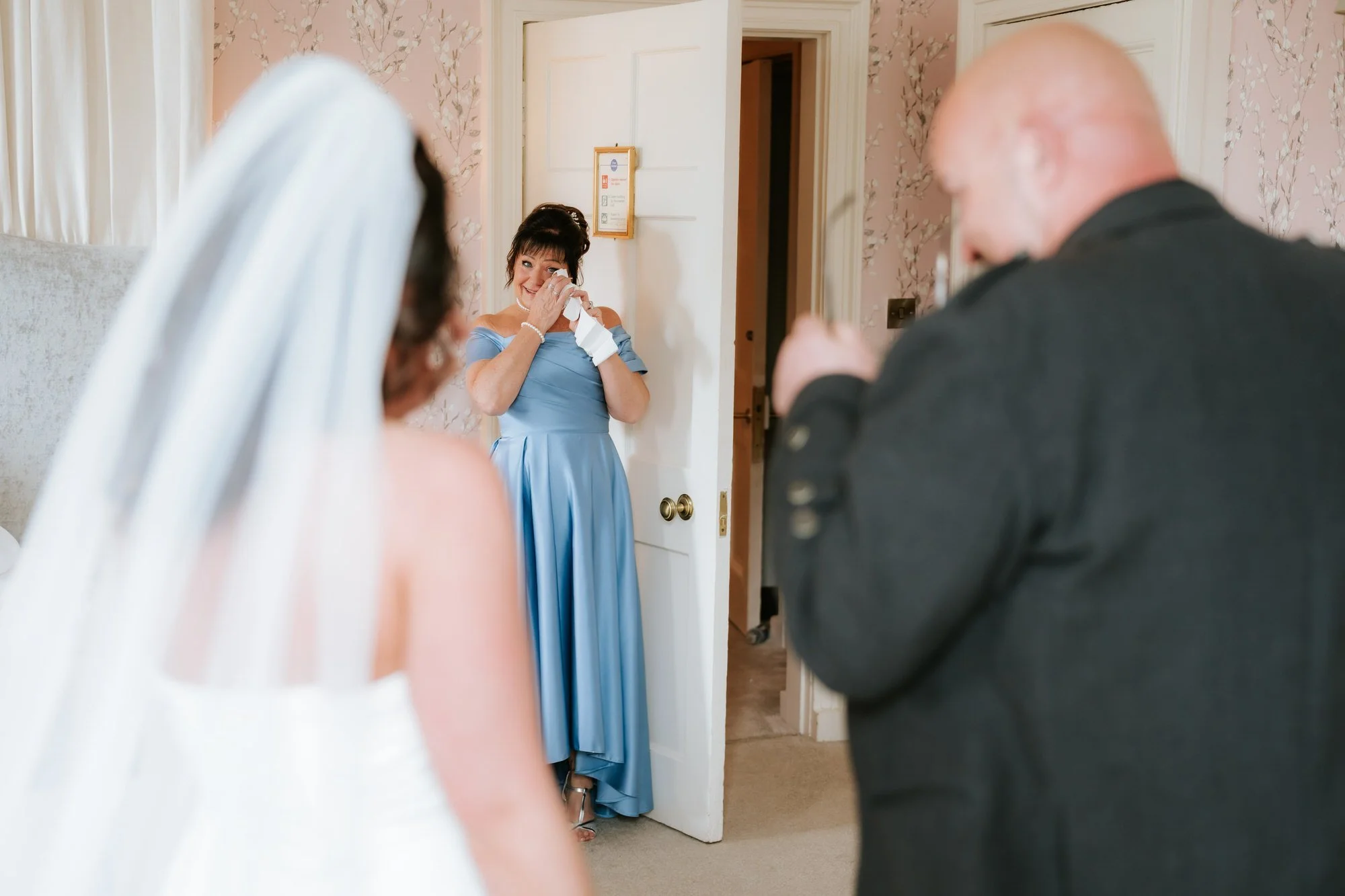 An emotional first look before Steph's wedding ceremony.