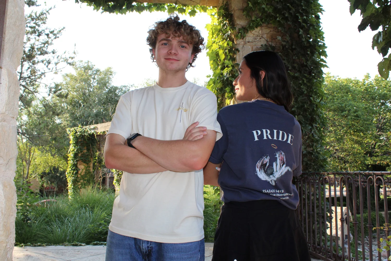 Two models wearing Chosen Crusaders Christian apparel