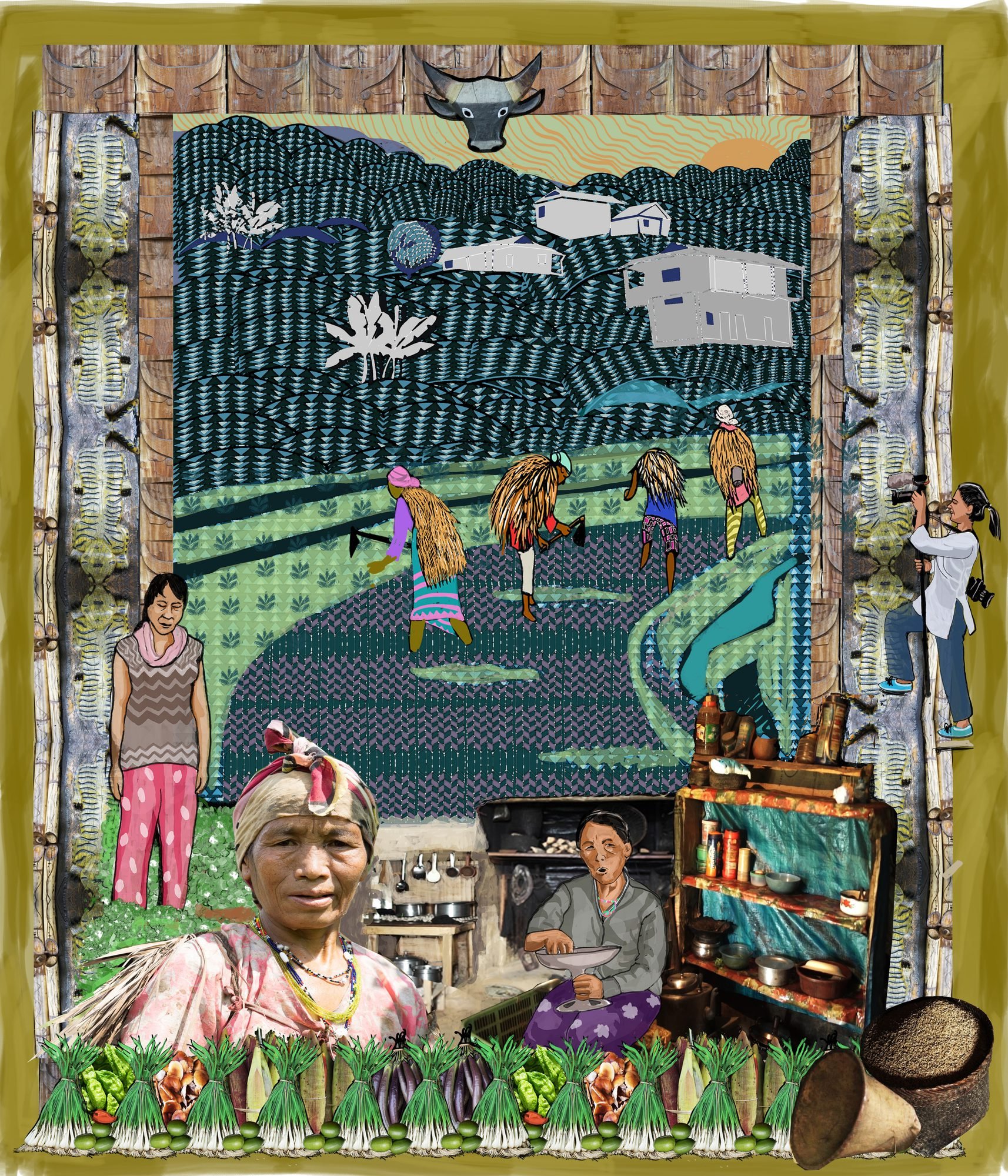 Collage of women farmers by Sarah Khan