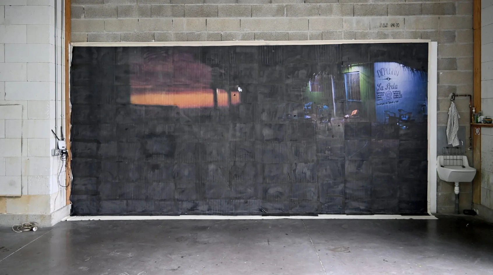Black Bee, collage by Jennifer Lauren Martin, installed in a studio