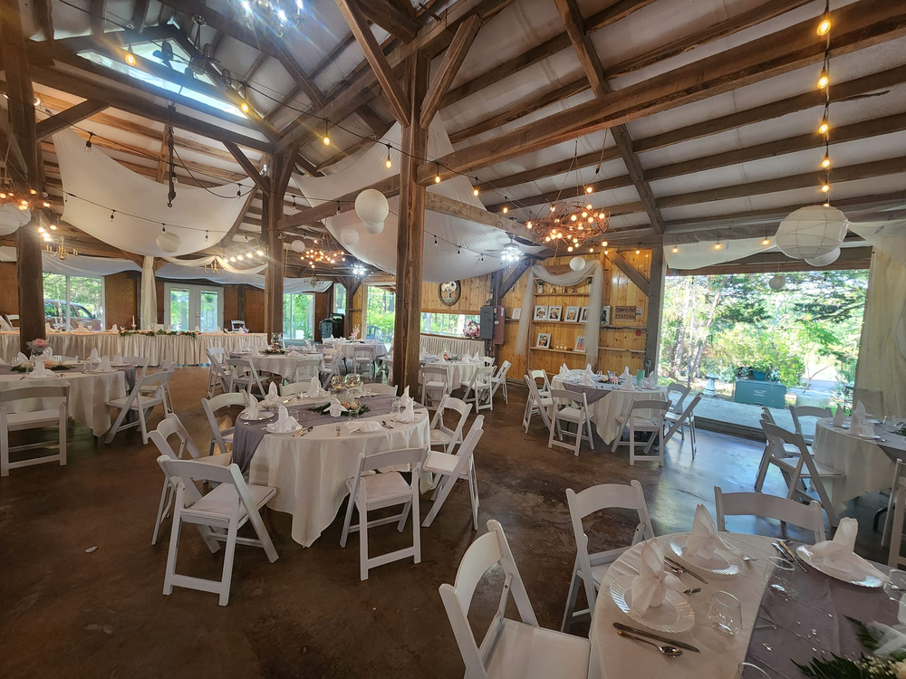 Wedding reception inside the pavilion at Alpine Park and Gardens in Columbia Missouri