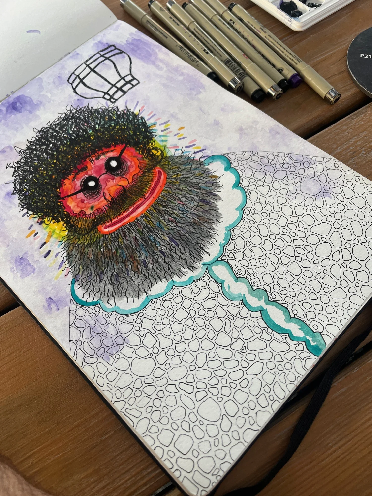 Bearded Character — Sketchbook — Developed drawing — patterned shirt and painted collar