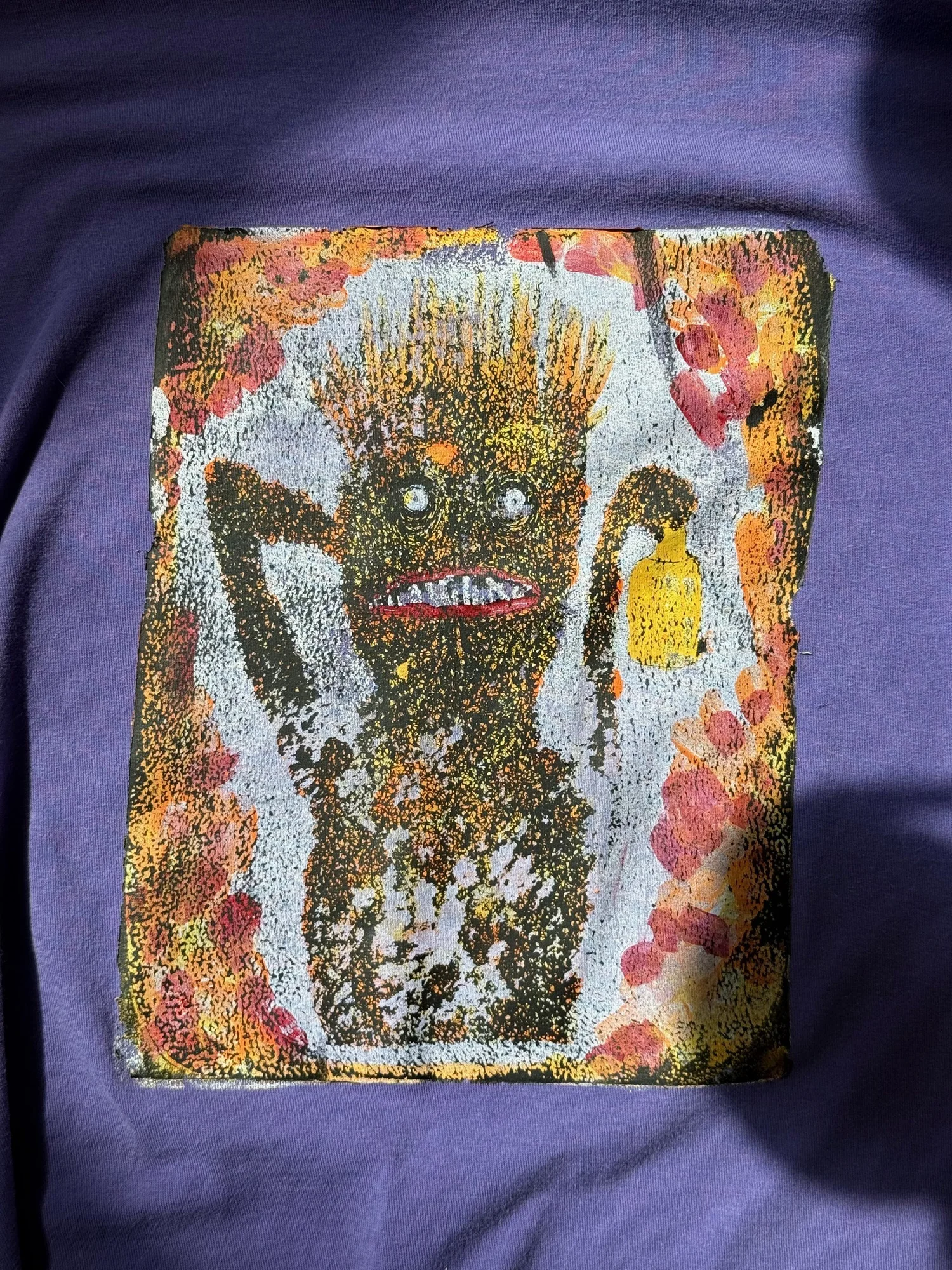 Embroidered or painted creature panel — Detail / alternate view