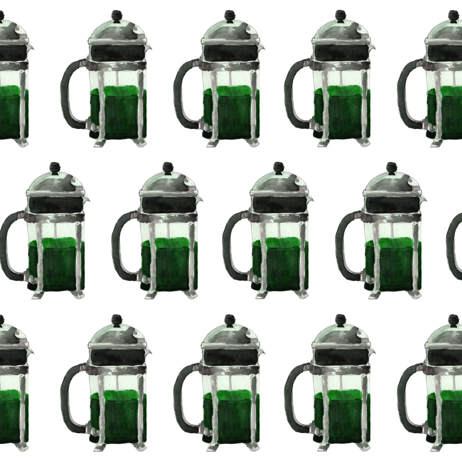 French Press — Green repeat pattern