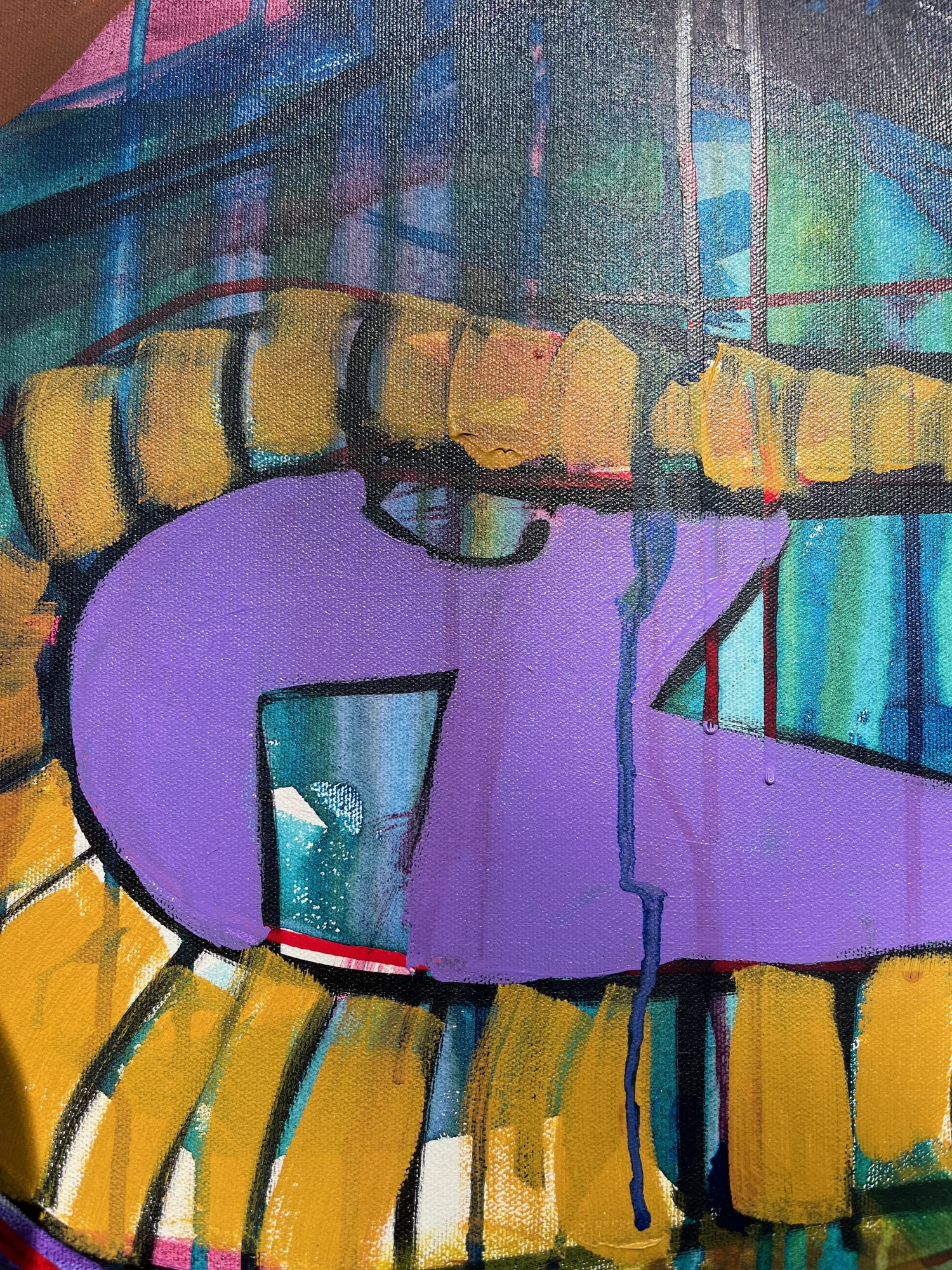 Blue Face — Painting — Detail — mouth and surface texture