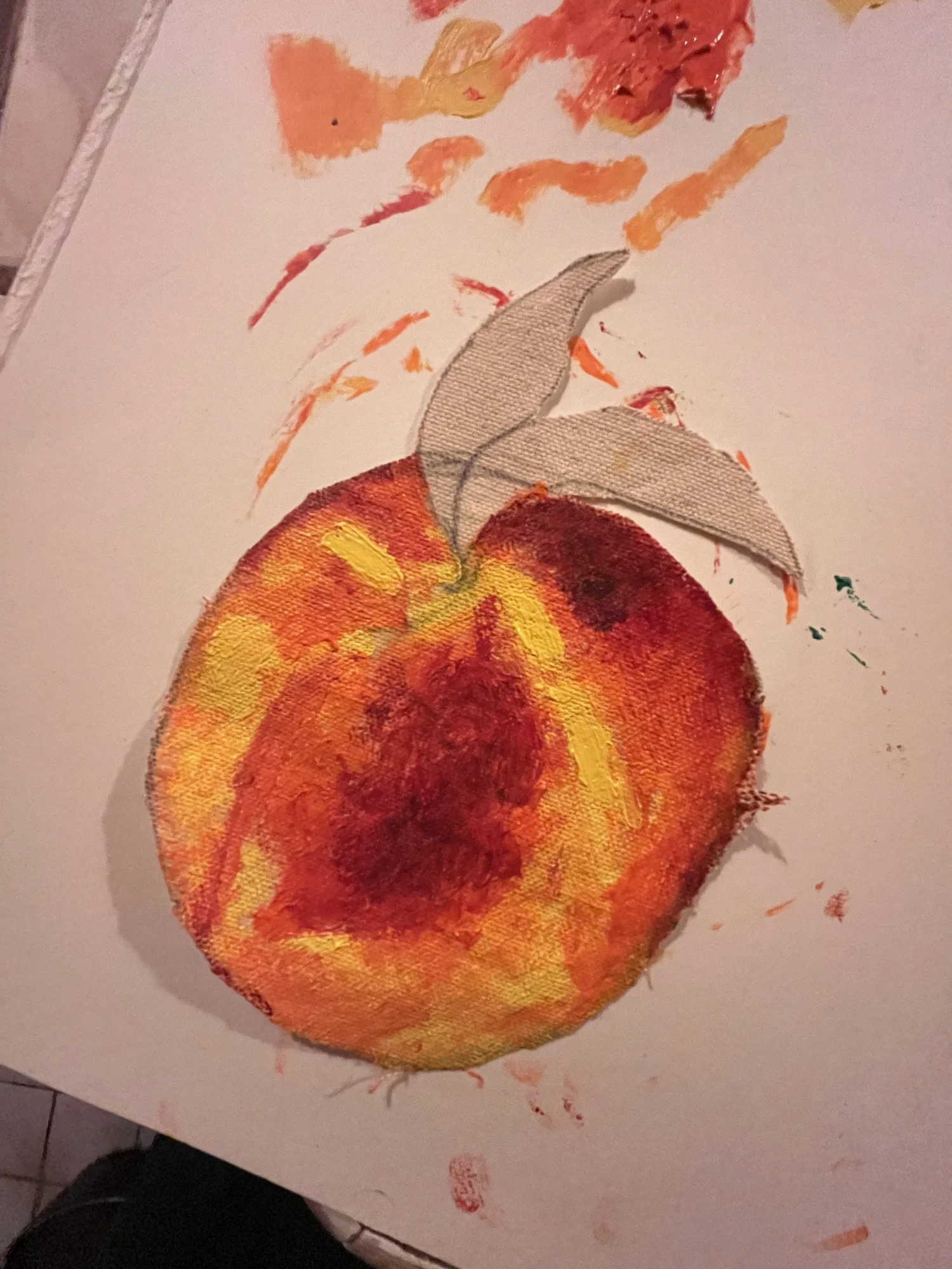 Peach — Painted Fabric Study — Work in progress — before the leaves were painted