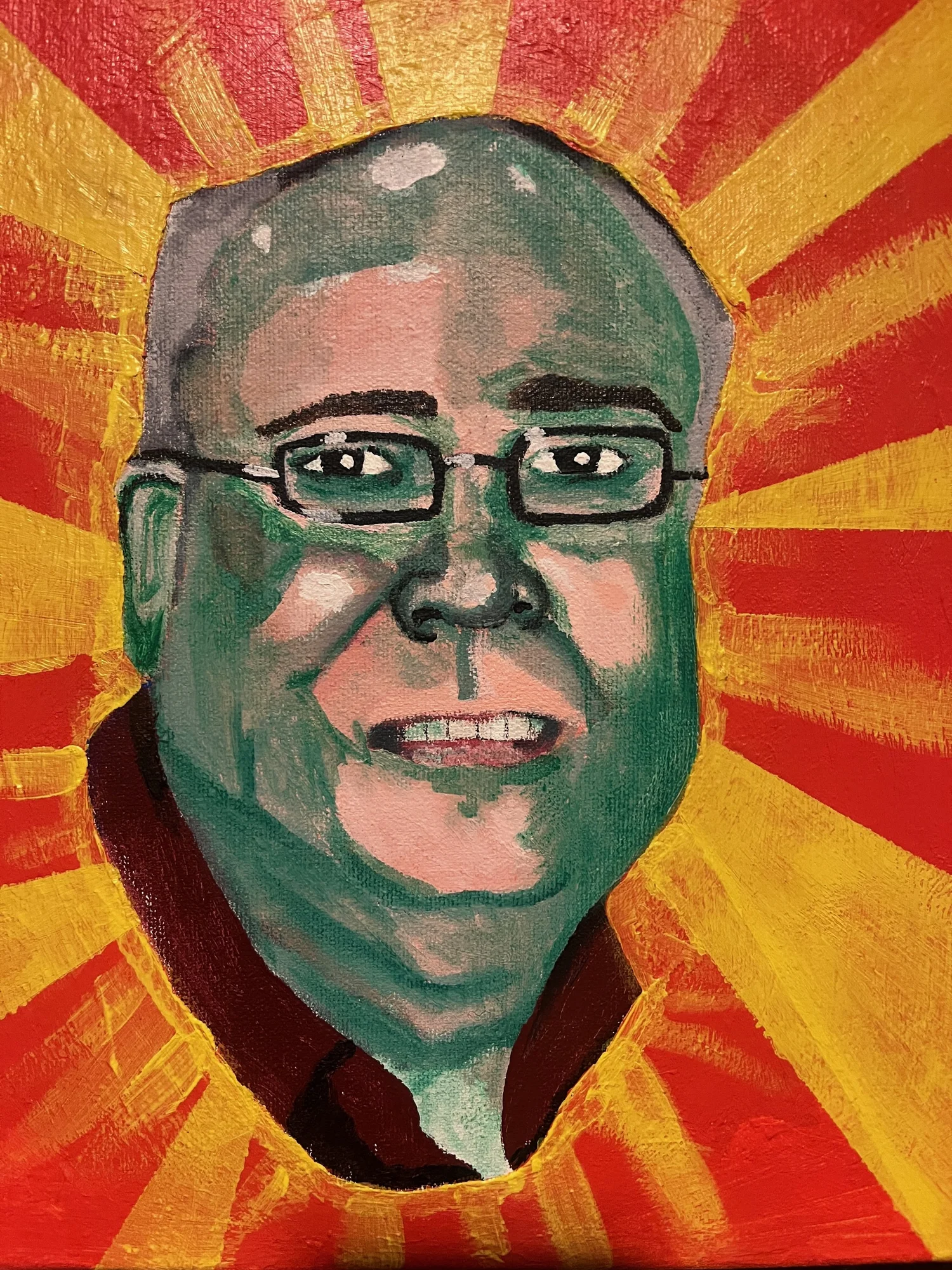 Portrait on Red and Yellow — Painting — Detail — face and brushwork