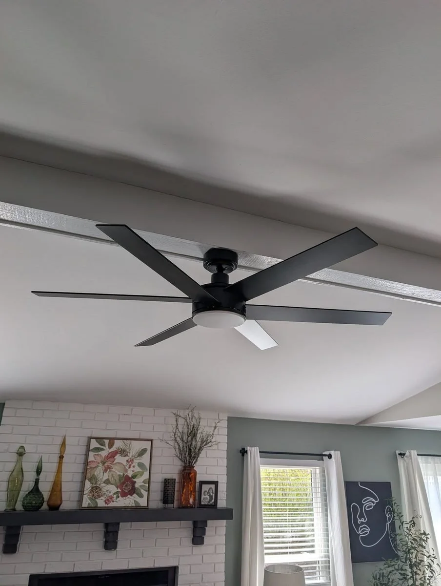 Black ceiling fan installed in a St. Charles living room