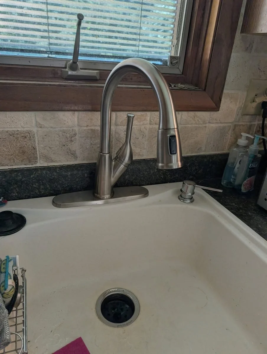Kitchen gooseneck faucet installed