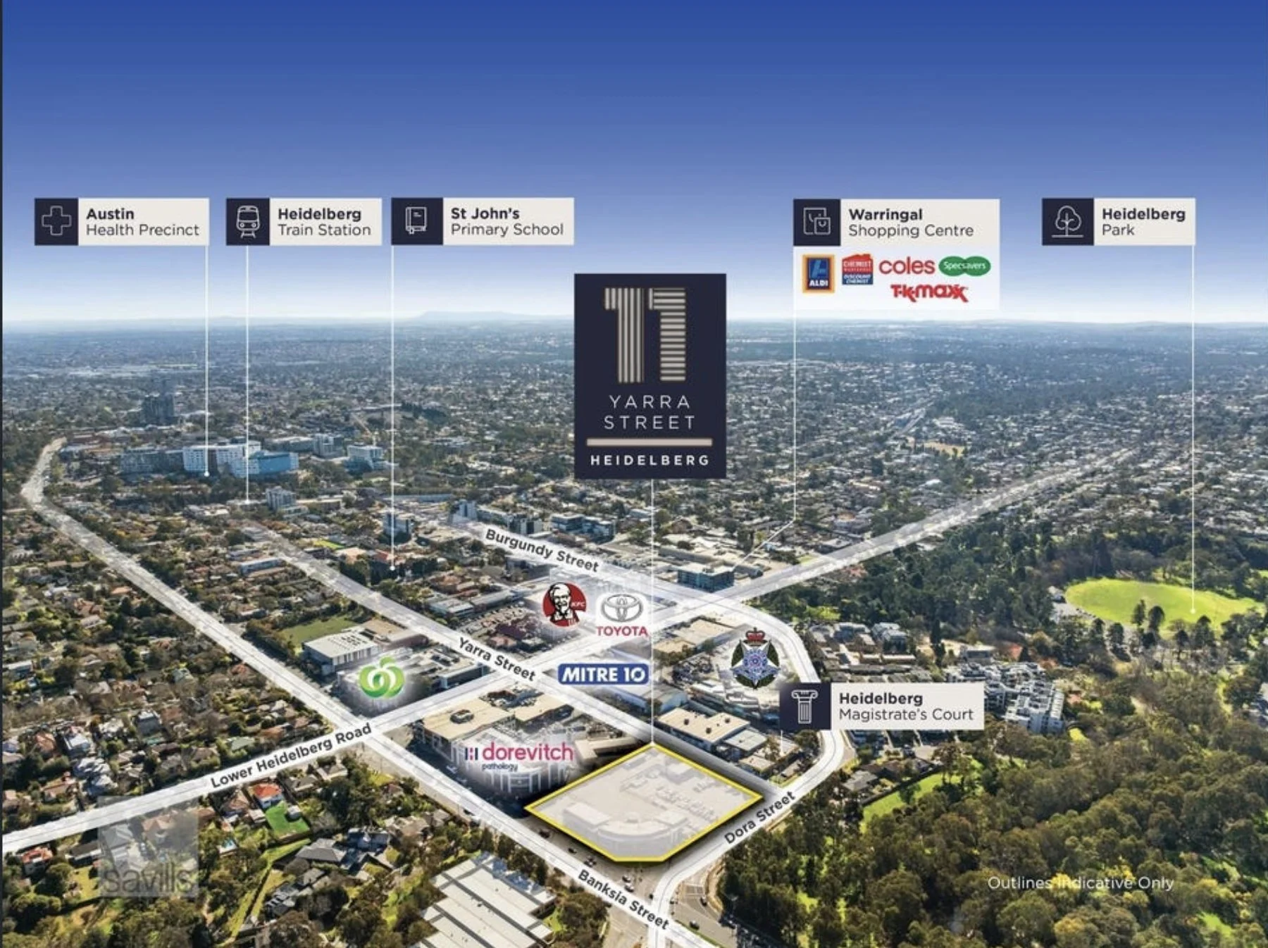 Aerial view of the site within the Heidelberg activity centre