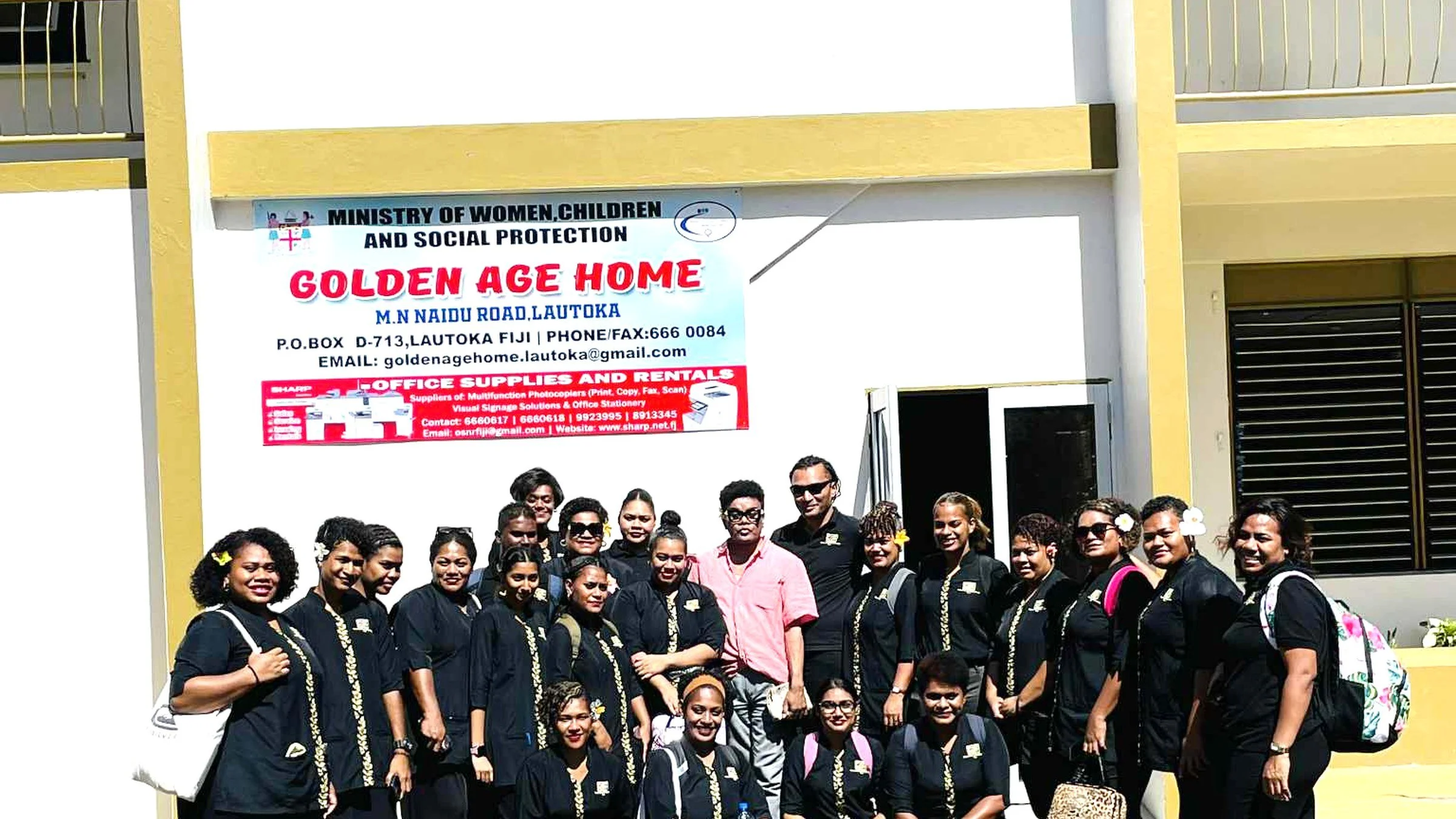 Pivot Point students and educators outside the Golden Age Home in Lautoka