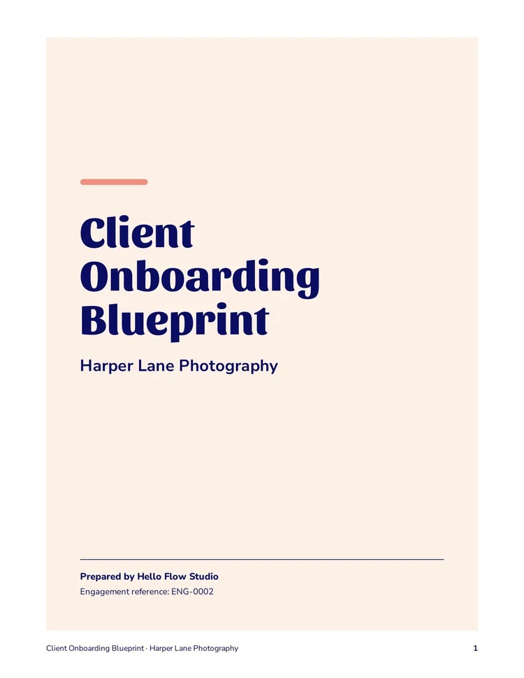 Cover of the Client Onboarding Blueprint prepared for Harper Lane Photography