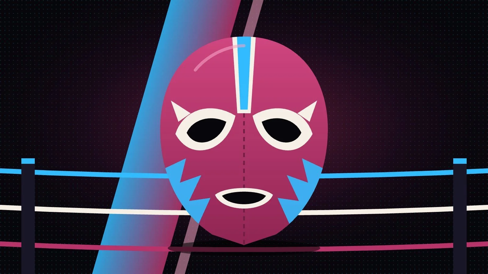 Ilustración de una máscara de luchador frente a las cuerdas del ring