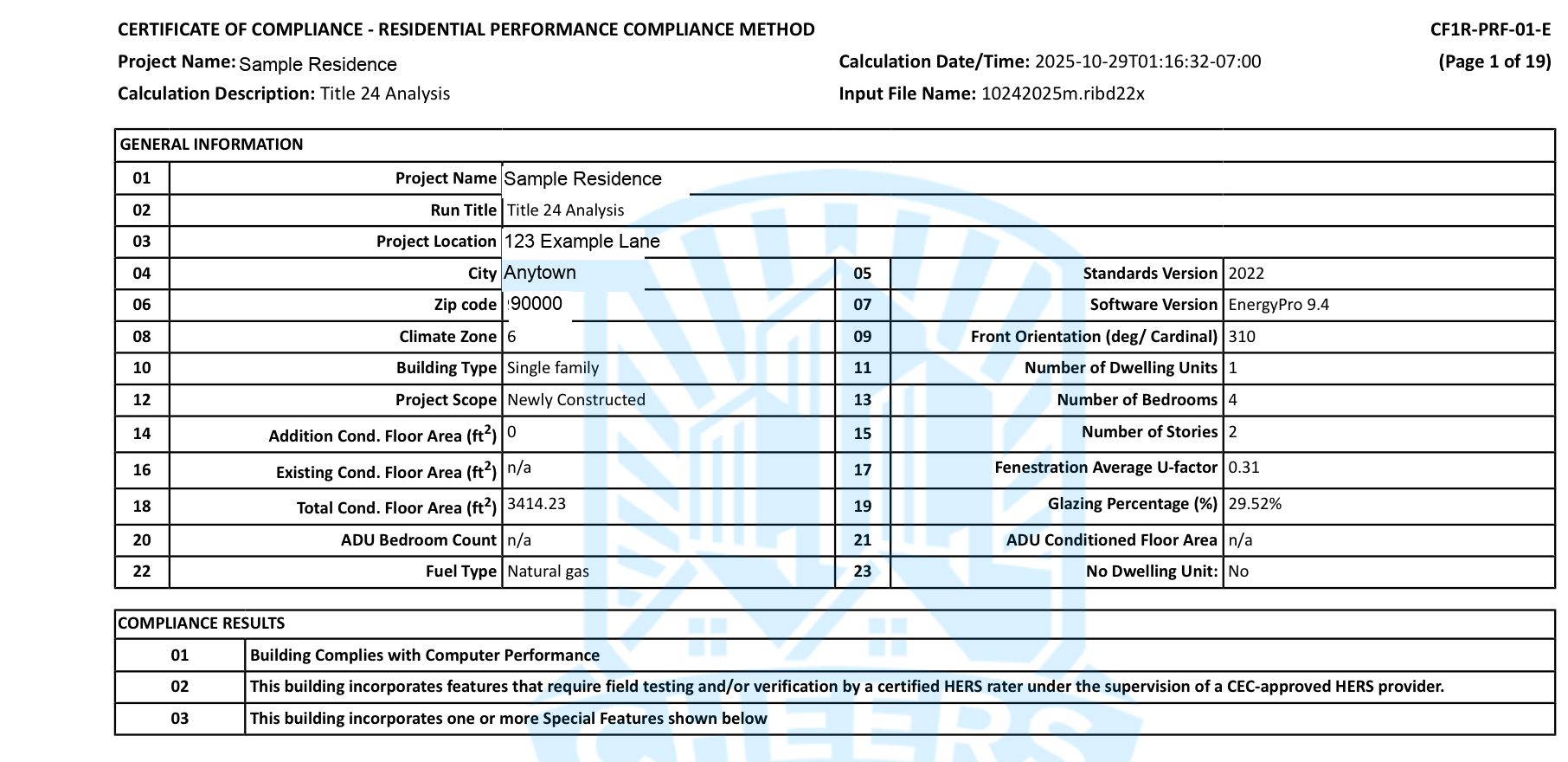 Page 1 of a CF1R certificate of compliance