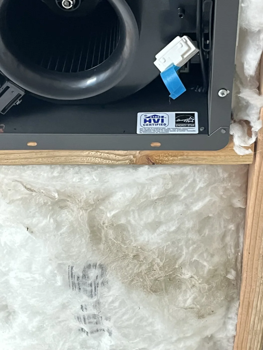 HVI certification label on a ventilation fan