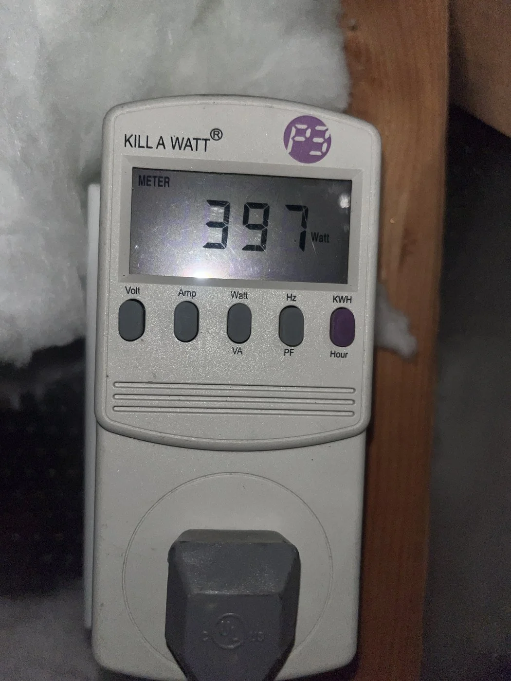 Kill A Watt meter reading 397 watts on an air handler