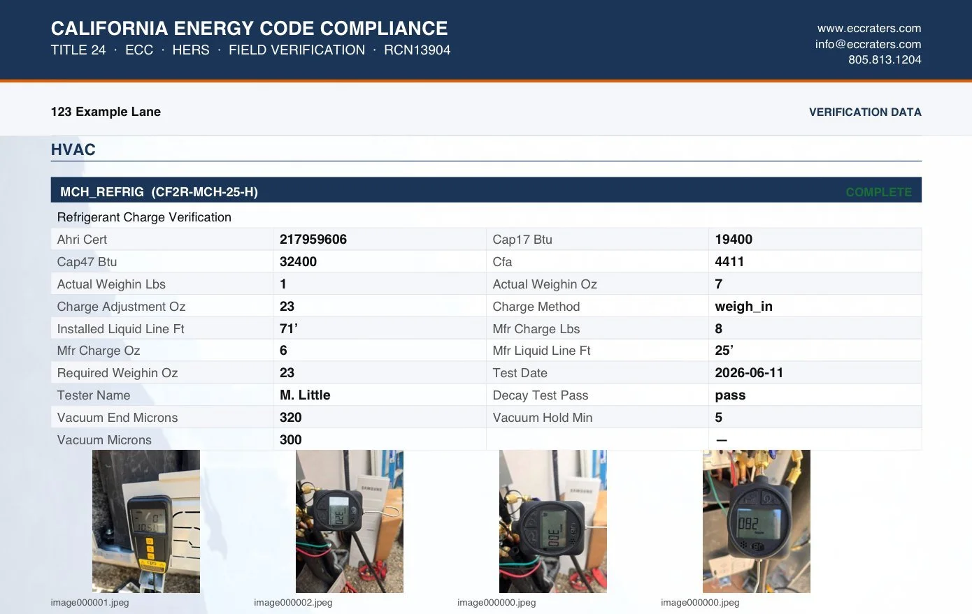 Sample page from the compliance report