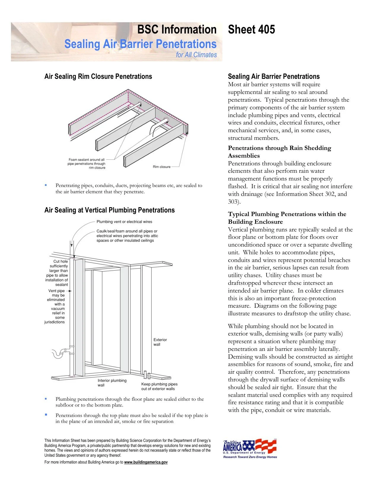 BSC Information Sheet 405: sealing air barrier penetrations