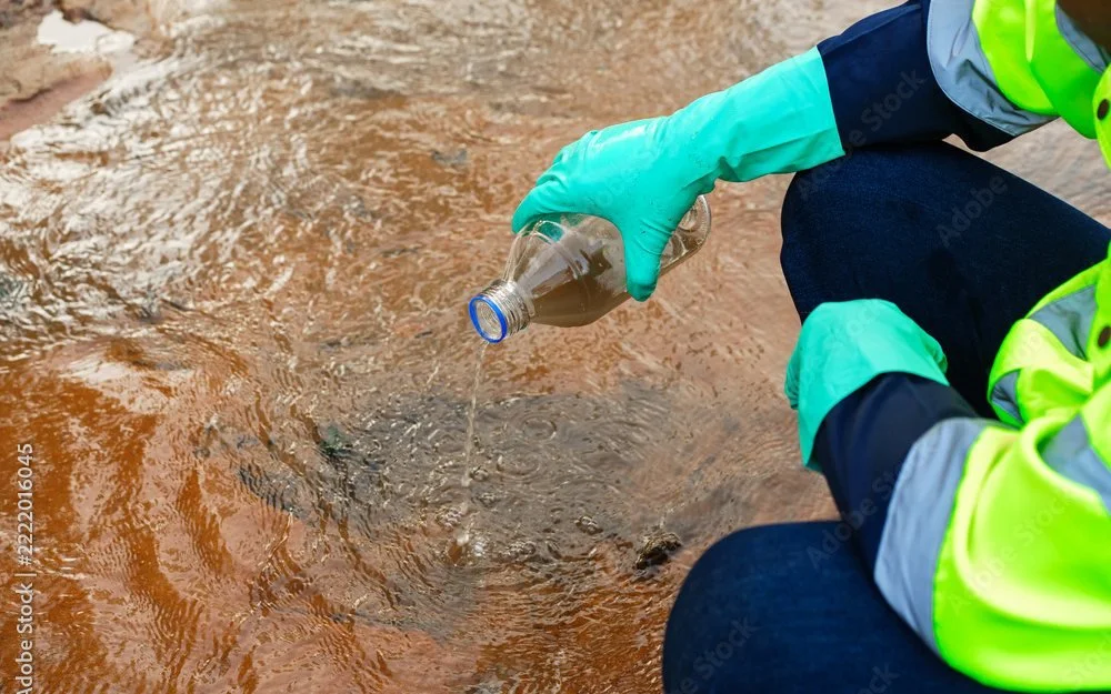 Technician returning a water sample to a stream