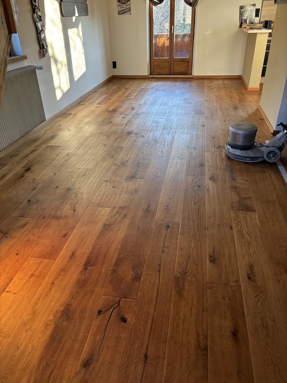 Ponçage d'un parquet chêne grandes lames