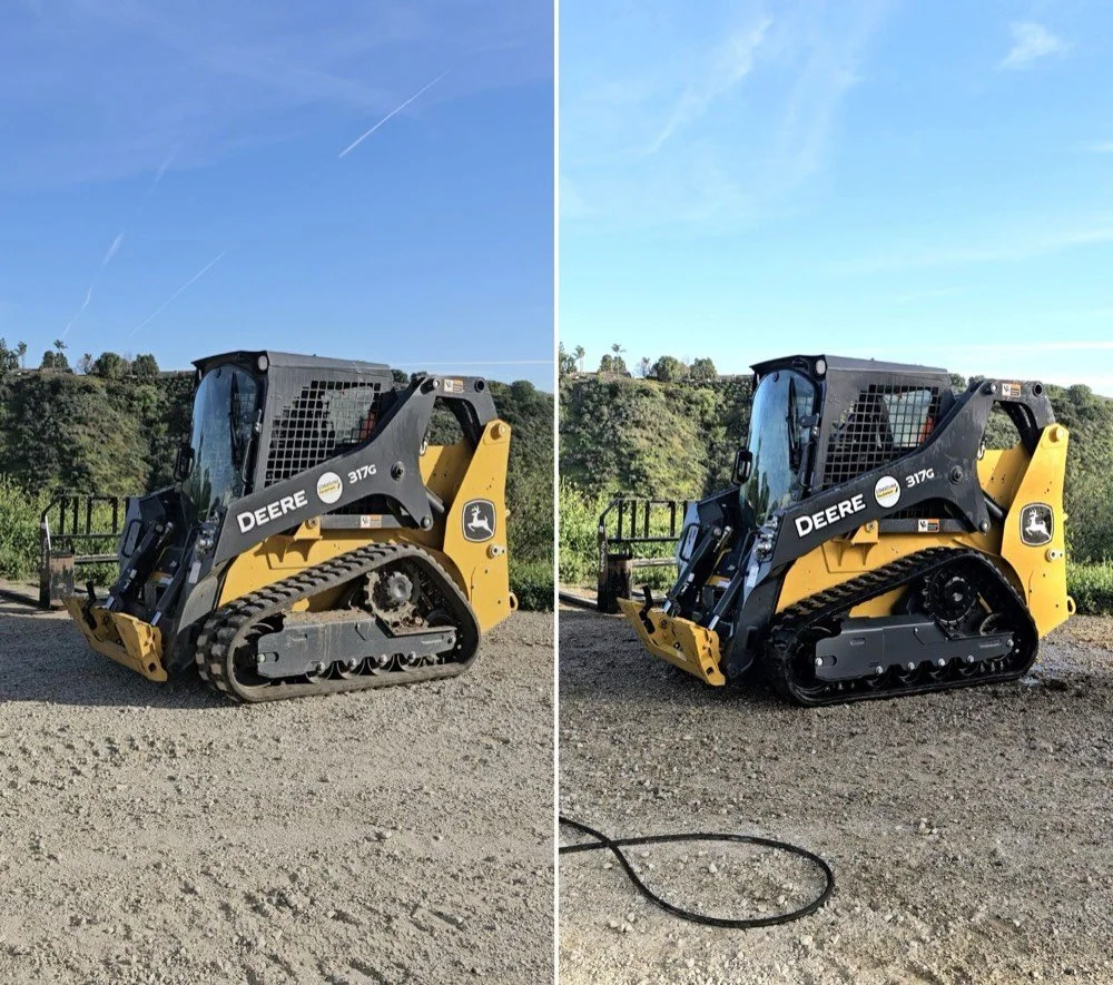 Skid steer before and after pressure washing