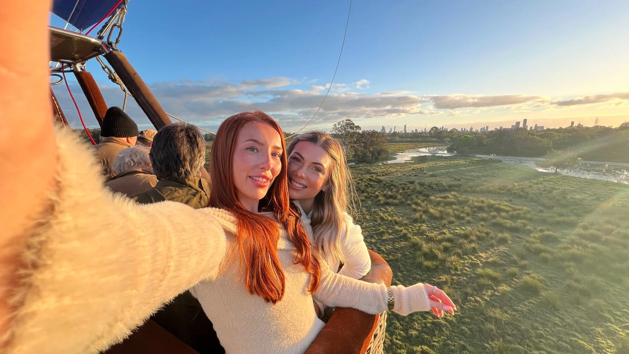 Inside the balloon basket above the Gold Coast